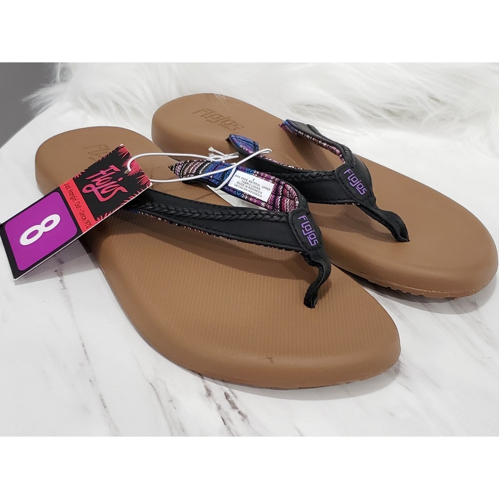 NEW WITH TAGS SIZE 8 flojos womens flip flop thong sandals black brown slip on